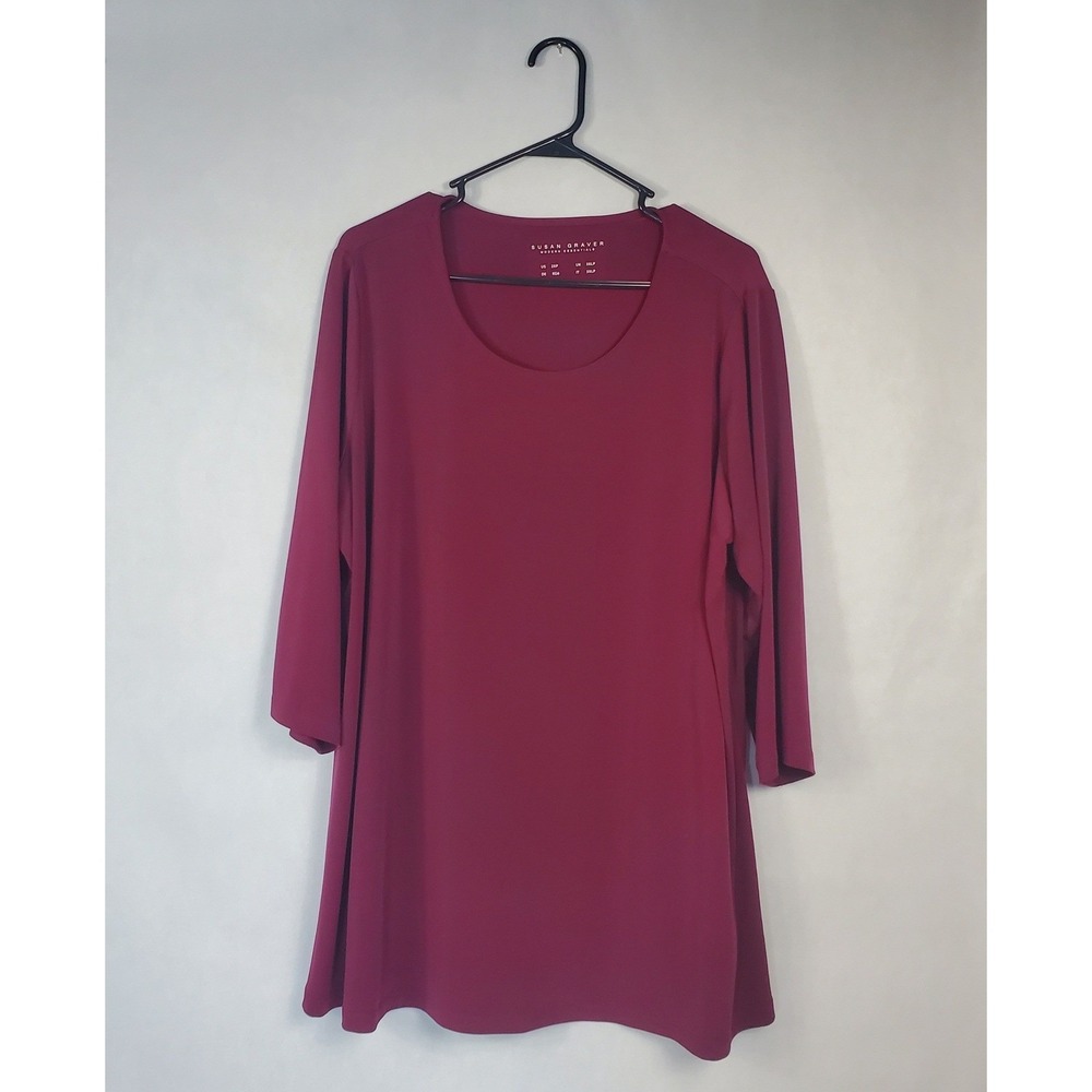 Susan Graver Modern Essentials Tunic Top Berry Wine 3/4 Sleeve‎ Scoop Neck 2XP